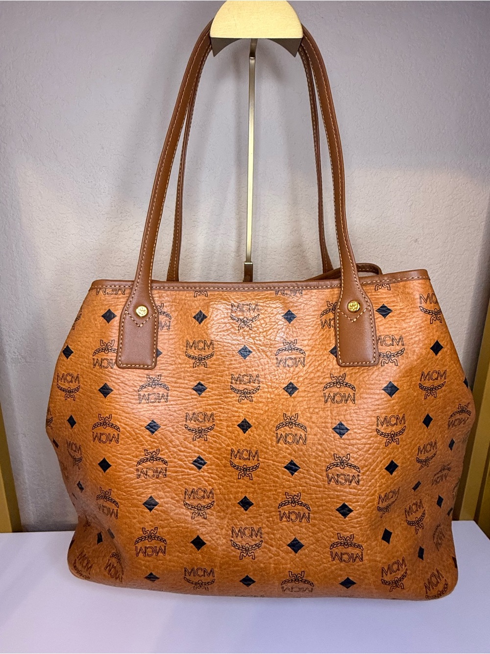 MCM Cognac Tote with Orange Center Stripe - Picture 2 of 16